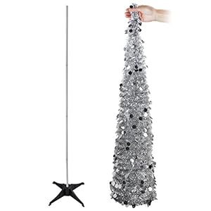 Aytai 5ft collapsible christmas tree silver tinsel coastal christmas tree for holiday decorations  urban country home decor