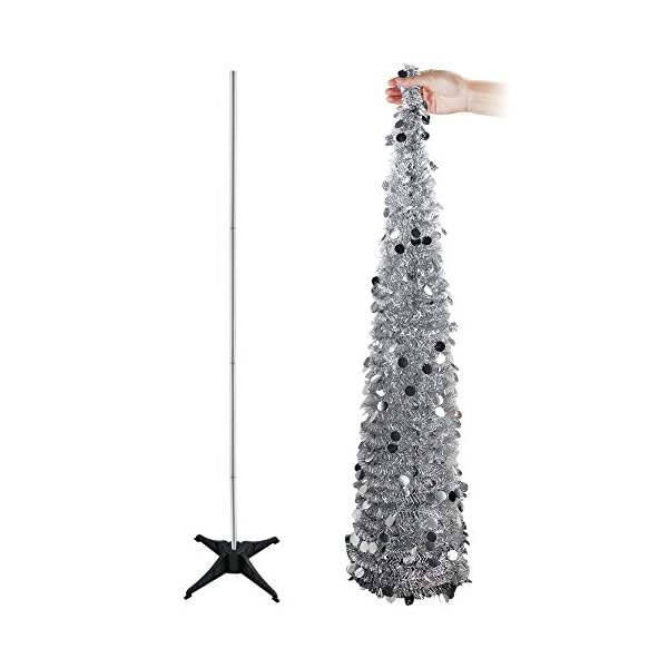 Aytai 5ft collapsible christmas tree silver tinsel coastal christmas tree for holiday decorations  urban country home decor