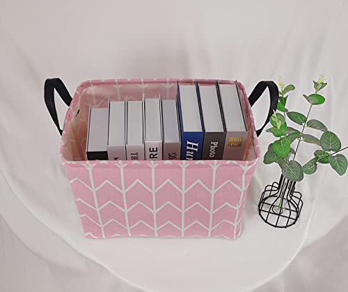 Image of Baby Storage Basket Nursery Box Laundry Hamper Organization Bins for Toys and Clothes with Handles (Pink)