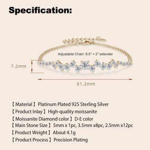 Moissanite Link Bracelet for Women, 2.72cttw D Color 925 Sterling Silver Minimalist Layering Stacking Bracelet Jewelry for Wife or Mom, Adjustable Chain4