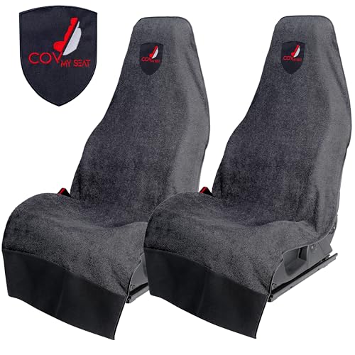 Cov My Seat Serviette Siège Voiture – Protection Transpiration Sport, Gym, Plage – Housse Siège Auto Coton Éponge Absorbant – Protège Sièges Cuir et Tissu – Lavable - Noir Blason Rouge X 2