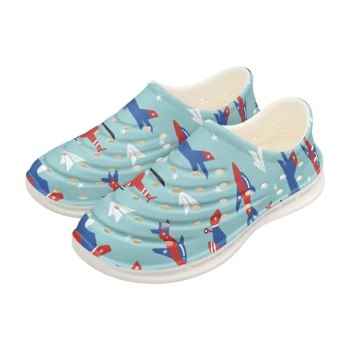 Pointodoor Kids Toddler Water Shoes Boys Slip-On Sneakers Airplane Print Clogs for Boys Lightweight Breathable Sandals for Garden Swim Aqua Beach