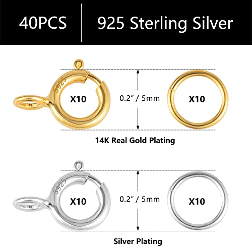 40 Pcs 925 Sterling Silver Spring Clasps With Open Jump Rings Set 5Mm Jewelry Connectors For Jewelry Making (5Mm Gold And Silver Clasps) #TOP3