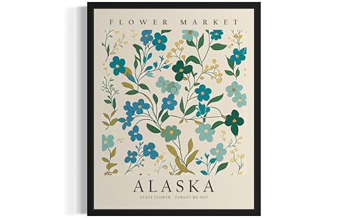 Alaska Flower Market Art Print Poster State Wall Art, Botanical Floral Artwork Decor for Bedroom, Kitchen, Bathroom, Livingroom Decoration 61 (Alaska, 10"L x 8"W, Unframed)