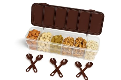 Image of TASTIC Multipurpose 6-in-1 Masala Box for Kitchen| Airtight BPA-Free Plastic 6 Section Storage Container with 6 Spoons, 1800 ml Transparent Pickle Box for Spices| Dry Fruits, Snacks Pack Of 1 Blue
