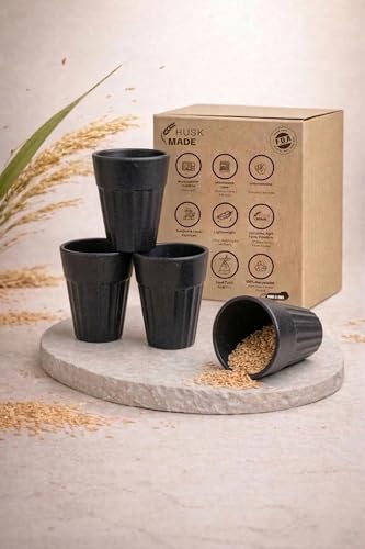 Image of Eco-Friendly Tea Cup Set of 4 | Kulhad Style Coffee & Tea Mugs | 140 ml Unbreakable, Stain-Free, Heat Resistant, Reusable, Microwave Safe | Rice Husk & Bamboo Fibre | Midnight Black