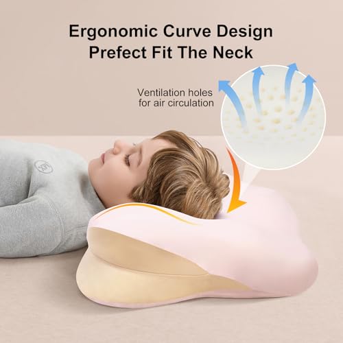 Image of Memory Foam Toddler Pillow, Breathable Cooling Removable Pillowcase, Kids Pillow for Sleeping, Ergonomic Contour Neck Pillow for Back & Side & Stomach Sleeping 12x22 in (Blue)