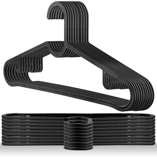 ZUPAPJO 20 Pièces Cintres Plastique, Ceintres pour Adultes Peu Encombrants, Cintre Noir, Ultra-Fins, Ceintre avec Crochets, Adaptés à Tous Les Types de...