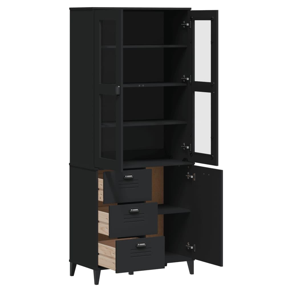 Viken - Tabla elevadora (80 x 40 x 190 cm, madera maciza de pino), color negro | Mucho espacio de almacenamiento, puertas de vidrio templado, asas prácticas, resistentes y duraderas