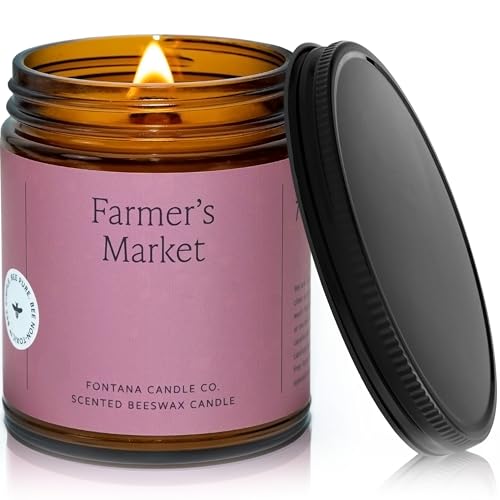 Fontana Candle Co Wood Wick Beeswax Jar Candle Farmers Market Made Safe with Coconut Oil & Pure Essential Oils 35+ Hrs Clean Burn Long Lasting and Non-Toxic Candles for Home & Room Decor