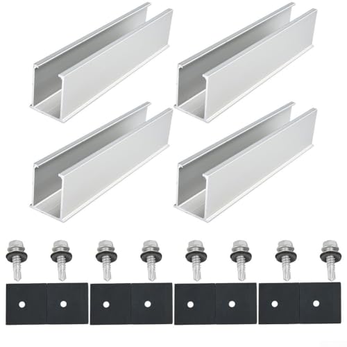 babominimer Soporte de riel de panel solar de 20 cm, sistema de montaje de aleación de aluminio para instalación de módulos fotovoltaicos de techo plano trapezoidal (4 piezas)