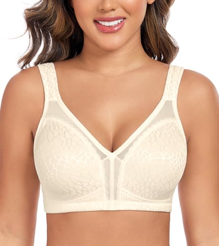 Curyon Plus Size Everyday Bras for Women Minimizer Full Coverage Non Padded Wirefree Nude 42DD
