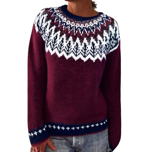 Nidddiv Norweger Pullover Damen Winter Warm Damenpullover Langarm Casual Rundhals Strickpullover Große Größen Elegant Sweater Oberteile Weihnachten...