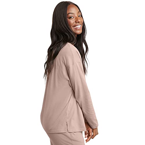 Hanes-Womens-Originals-V-Neck-Long-Sleeve-T-Shirt-Cotton-Tees-for-Women-Raw-Edge-V-Neckline