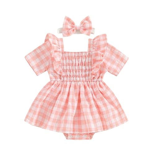 Image of Newborn Baby Girl Bodysuit Sleeveless Halter Frill Romper One-piece Jumpsuit with Headband Summer Clothes Set