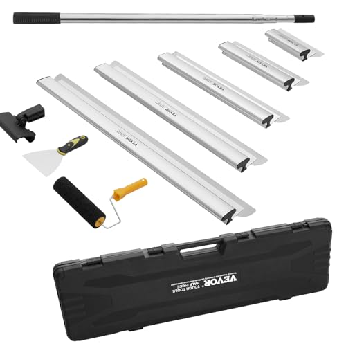 VEVOR Drywall Skimming Blade Set (10/16/24/32/40 inch) with 34-81.6 inch Extension Handle, Professional Stainless Steel Knife for Gyprock, WallBoard, and Plasterboard Skim Coating