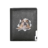 QIOEURYU Herrenbrieftasche Bulldogge späht durch zerrissenes Papiergeschäft Herren Freizeit Elegant Einfach Praktischer Stilvoller Drucken Grafik Kreativer Feiertagsgeschenke