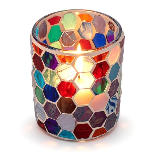 Glass Mosaic Candle Holder, Stained Glass Candle Holder Tealight Holders Decorative Mosaic Votive Candle Holder Handcrafted Glass Tea Light Holder for Table Centerpieces, Birthday Party, Home Decor