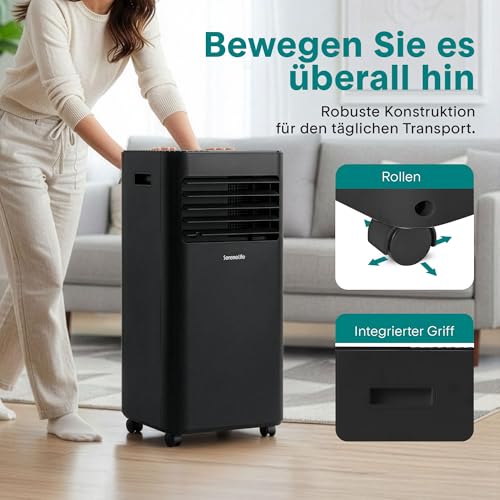 SereneLife Schwarz Mobiles Klimagerät 7000 BTU 2, 0kW für 28 m²- Air Conditioner mit Abluftschlauch, 3- in- 1 mit Entfeuchter und Ventilator, Leise 54 dB, inkl. Fensterkit und Fernbedienung-5