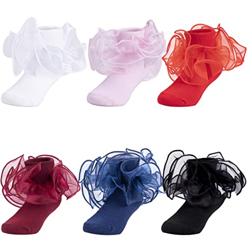 Image of Dicry Baby Girls Double Lace Turn Cuff Socks with Big Ruffle for Infant Toddlers and Kids