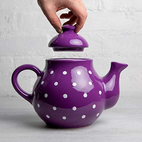 Handmade Purple And White Polka Dot Large Ceramic 1,7L/60Oz/4-6 Cup Teapot With Handle And Lid, Unique Pottery Housewarming Gift For Tea Lovers By City To Cottage® #TOP4