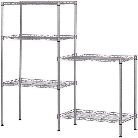5 Tier Metal Heavy Duty Storage Rack Shelf,Adjustable Corner Display Storage Shelf,Bathroom Wire Shelving Tower Storage Rack,Adjustable Height Wire Shelving Unit,for Kitchen, Hallway, Office (Silver)