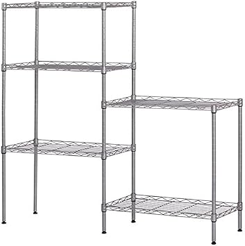 5-Shelf Adjustable Layer Rack with Free Combination, Heavy Duty Storage Shelving Unit, Steel Organizer Wire Rack for Restaurant Garage Pantry Kitchen Garage Silver