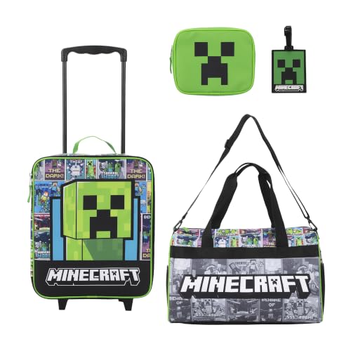 Bioworld Minecraft Creeper Youth 4-Piece Travel Set-14 Carry-on Duffle Bag and Luggage Tag Set