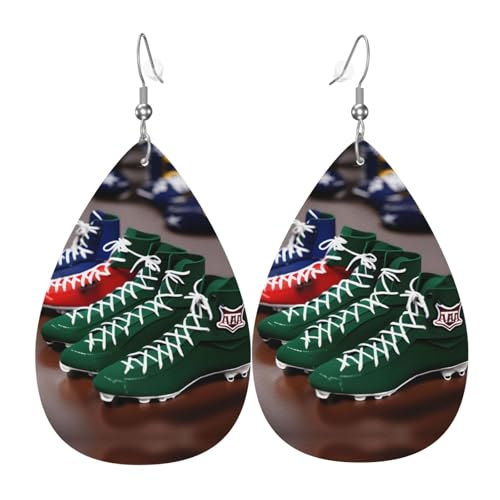 Pendientes de lágrima con estampado de cordones de fútbol americano para mujer, aretes colgantes de cuero para fiesta de cumpleaños, San Valentín