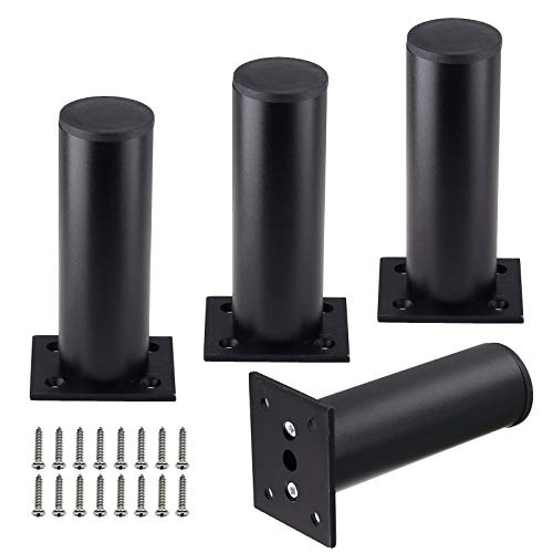 Kyuionty Juego de 4 patas de muebles de 4.7 pulgadas, patas ajustables de aleación de aluminio, patas de soporte de sofá redondas de metal, patas ajustables para cocina, mesa, armario, estantes, 1.5