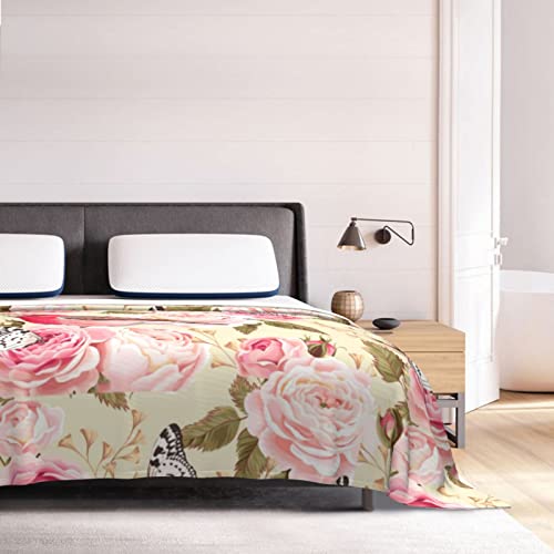 Couverture de canapé imprimée roses et oiseaux double couche lit et camping - 8