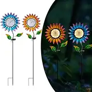 Sunflower Outdoor Thermometer 2 Pack,40.5 Inch Waterproof Patio Thermometer with Solar Light, Unique Garden & Yard Decor
