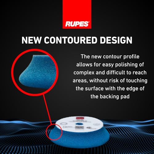 Image of RUPES 9.DA100H Pack of 12 Blue D-A Coarse Cutting Foam Pads 100mm | Compatible with 4 inch Backing Plate | Ideal for Paint Correction | Mild to Severe Defect Removal
