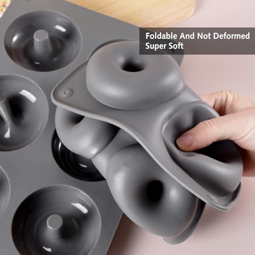 2 PCS Donut Mould, Doughnut Mould 6 Cavity Non-Stick Silicone Baking Trays Food Grade Silicone Baking Moulds Silicone Moulds for Donut Baking Pan (Grey) - Image 4