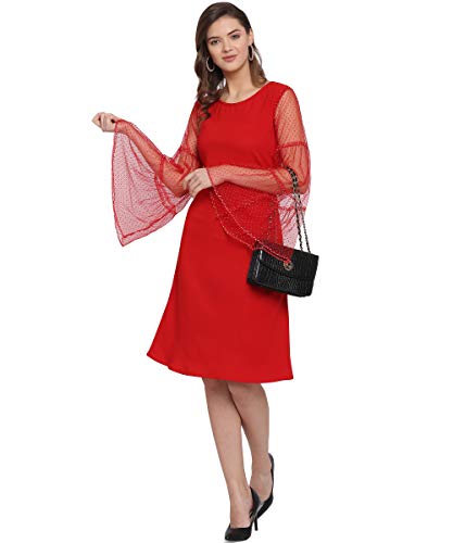 Image of OOMPH! Women's Western & Fusion wear Net A-Line Knee-Long Dress