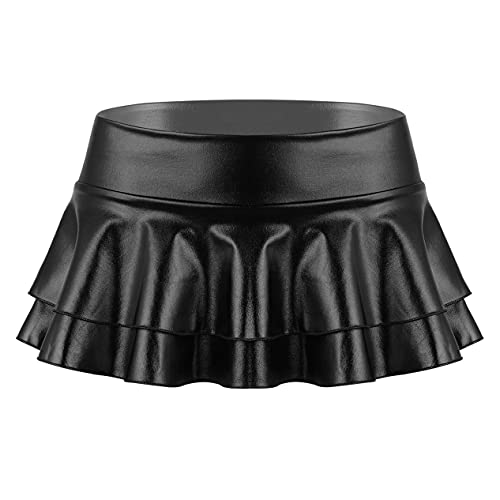 Loloda Womens Fashion Schoolgirl Micro Skirt Ruffled Pleated E-Girl A Line Miniskirt Club Wear Black Medium