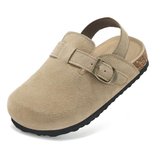 Image of Toddler Suede Clogs for Boys Girls Genuine Leather Adjustable Buckle Slides Potato Indoor Outdoor Slippers