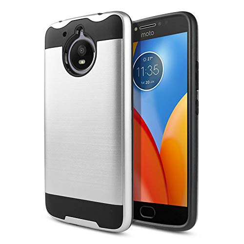 FINCIBO Case Compatible with Motorola Moto E4 Plus XT1773 2017 International Version, Hybrid Brushed Dual Layer Hard Plastic Silicone Protector Cover Case for Moto E4 Plus XT1773 - Silver/Black