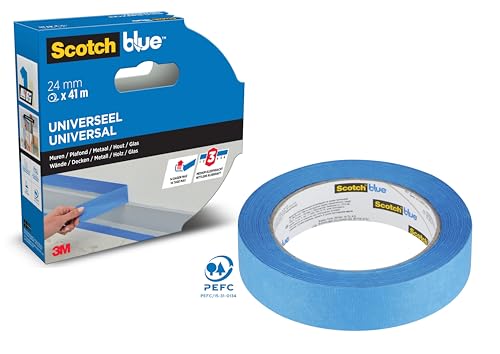ScotchBlue Premium Malerkrepp Universal, 24 mm x 41 m - Scotch Klebeband für Malerarbeiten und Dekoration zum Streichen, Lackieren, Renovieren - Abklebeband/Kreppband - 70% PEFC