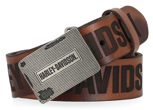 Harley-Davidson Men's Grunge H-D Logo Repeat Genuine Leather Belt – Brown