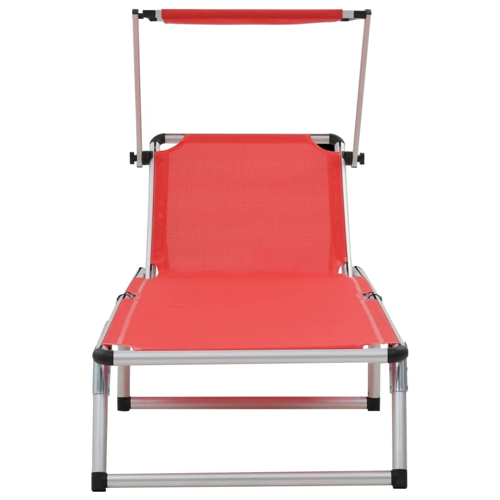 Bussandri Exclusive - Sonnenliegen klappbar mit Dach 2 St. Aluminium und Textil rot