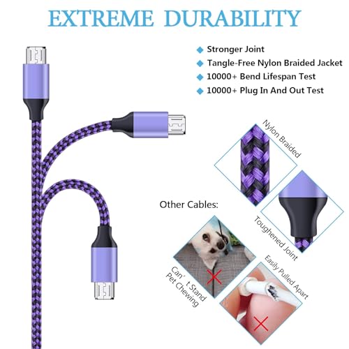 Image of AILKIN Micro Usb Cable, 5-Pack 6.6Ft High Speed Nylon Braided Android Charging Cables For Samsung Galaxy S7 /S6,Sony,Motorola,Htc,Lg Android Tablets & More Usb To Micro Usb Cords, Multicolor