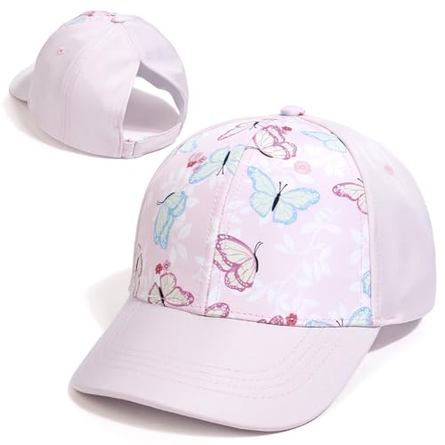 Kids Baseball Hat Visor, Little Girl High Ponytail Sun Hat Cotton Baseball Caps, Beach Sun Hat for Toddler Age 3-8