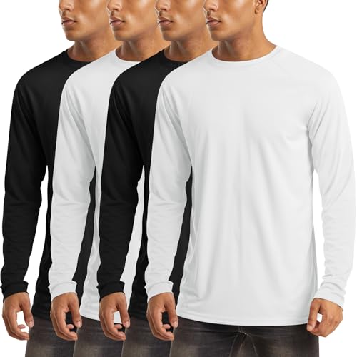 MAGCOMSEN 4 Pack Men's Shirts Long Sleeve Sun Protection UPF 50+ UV SPF Dry Fit T-Shirts for Workout Athletic