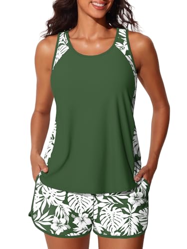 Summer Mae Blouson Tankini Swimsuits for Women 2026 Tummy Control Two Piece Bathing Suits with Sporty Pockets Swim Shorts