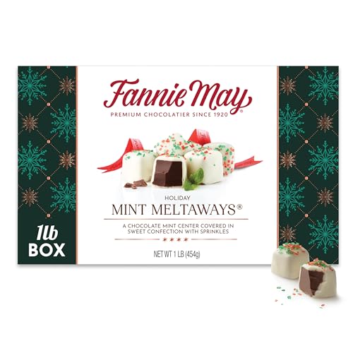 Fannie May Mint Meltaways, Mint Chocolate with sweet confection, Holiday