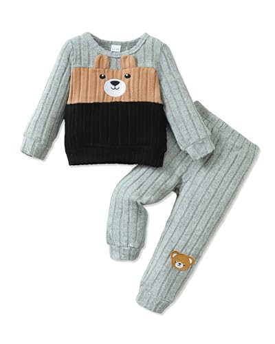 Image of NZRVAWS Toddler Baby Boy Clothes Pullover Sweater Ripped Jean Sweatsuit Little Boy Outfit Fall Winter Clothing Set 6M-7T