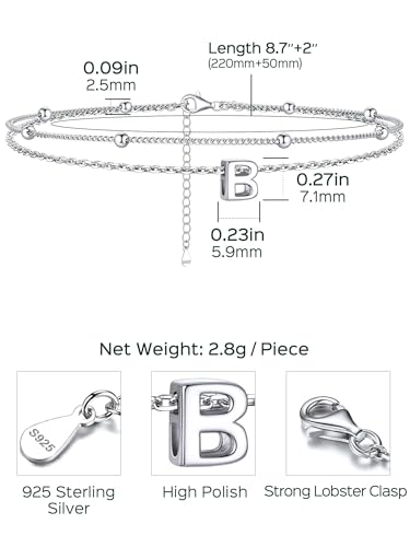 Image of ChicSilver Ankle Bracelets for Women Waterproof, 925 Sterling Silver Initial Anklets for Women, Adjustable Dainty Layered Anklet Beach Jewelry for Women Mom Wife Friend