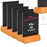 🔸 SUPERFICIE BIFACCIALE IN FORMATO A6 Doppia area scrivibile in MDF nero di 105x133mm. Ideale per prezzi, numeri tavolo, QR code, messaggi di benvenuto o degustazioni. La doppia faccia raddoppia le possibilità comunicative in uno spazio minimo.