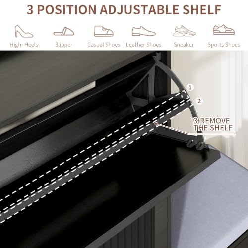 Image of Shoe Storage Cabinet with 2 Flip Drawers, Shoe Organizer Storage with Bench